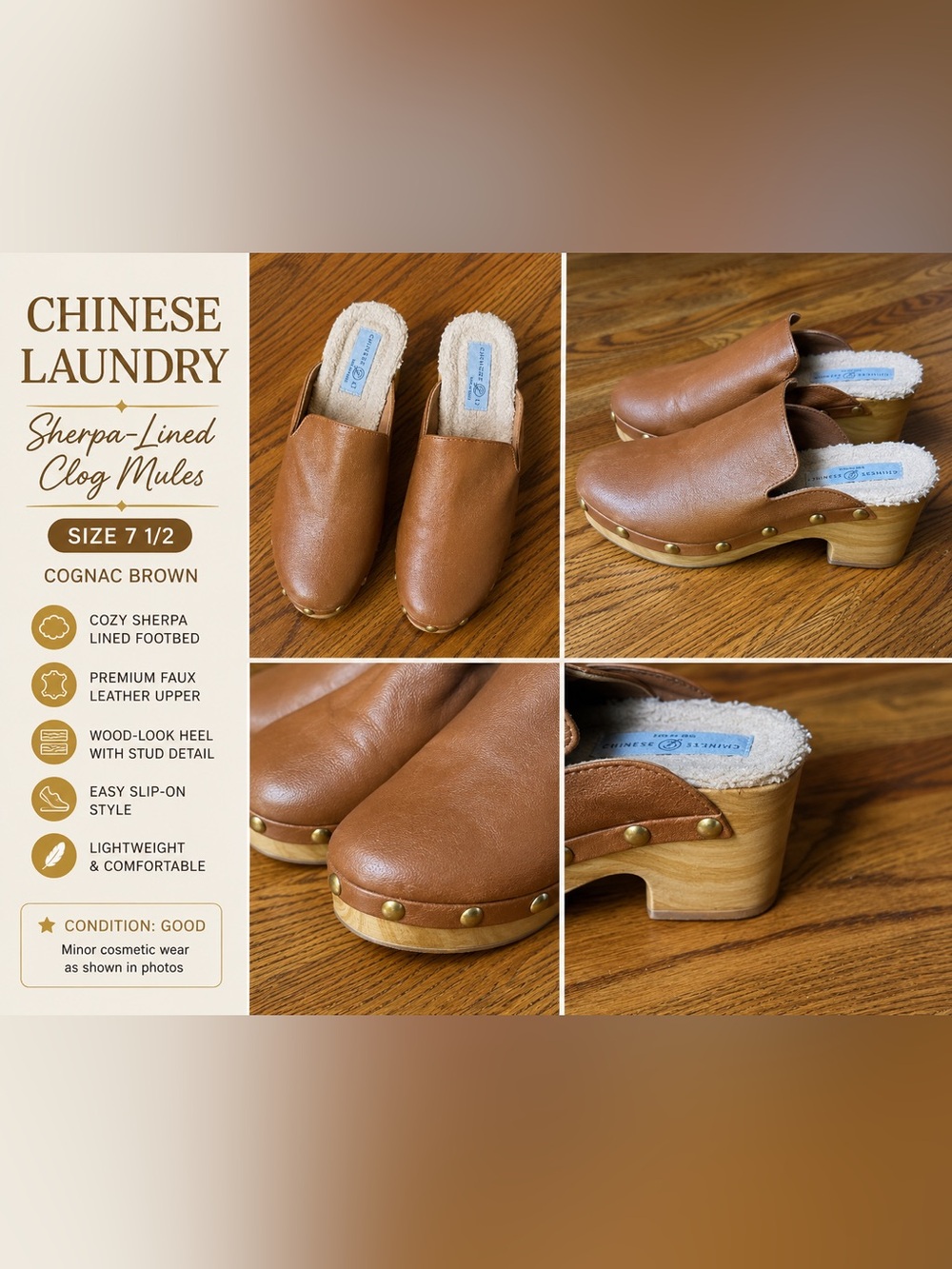 🤎 Chinese Laundry Sherpa-Lined Clog Mules | Women’s Size 7.5